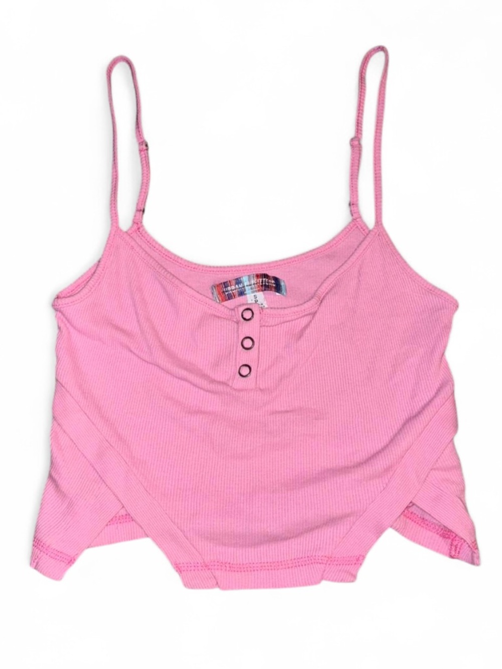 Urban Outfitters Pink Ribbed Spaghetti Strap Tank Top with Button Detail